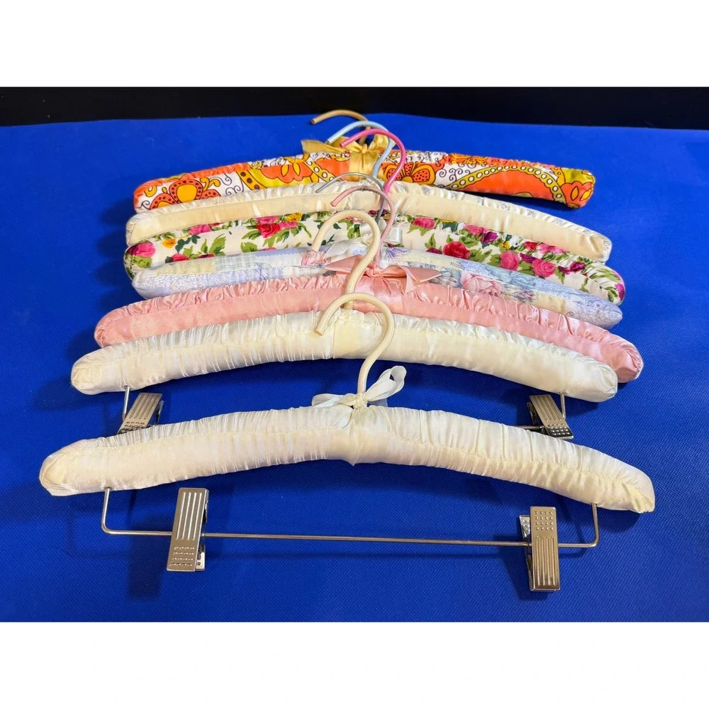 Vintage Padded Satin Fabric Hangers Lot of 7 Mixed‎ Floral &  Paisley